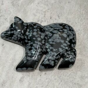 Snowflake Obsidian Stone Carved Bear Pendant Jewelry